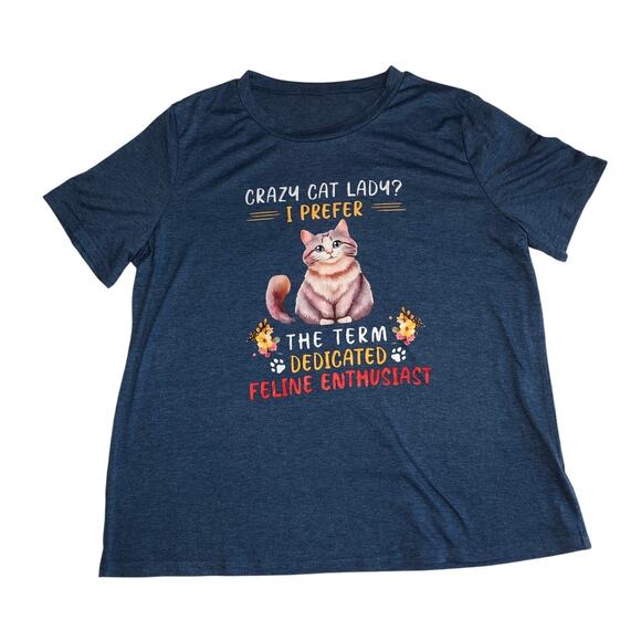 Crazy Cat Lady Shirt Size 3XL Blue Short Sleeve Dedicated Feline Enthusiast Tee - Picture 1 of 5